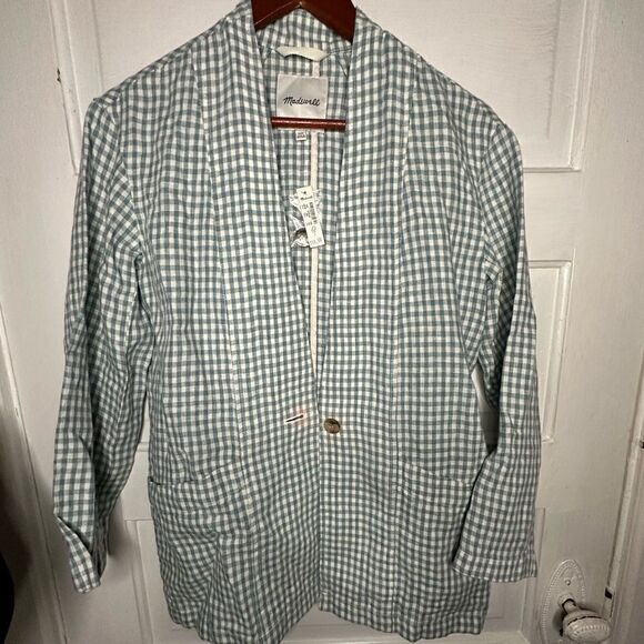 NWTs Madewell Linen Collarless Blazer in Gingham Check Size XXS - Picture 3 of 12